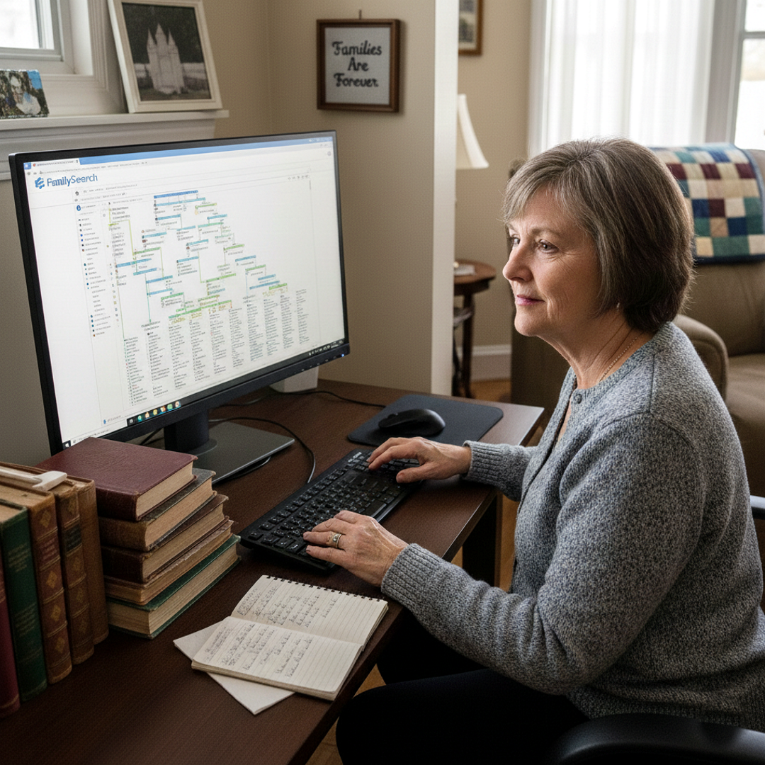 Woman doing family history research