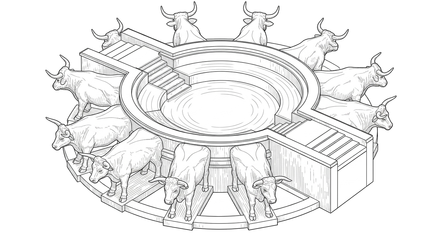 Baptismal font supported by twelve oxen